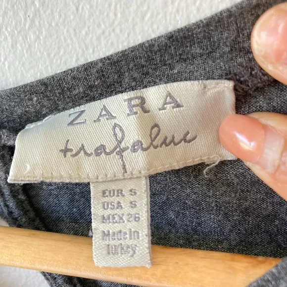 ZARA TRAFALUC Preloved Women's Charcoal Grey T-Shirt design Size S - Picture 11 of 11